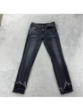 R13 Women's Size 24x25 Jenny Mid Rise w/ Double Shred Hems Black Denim Jeans